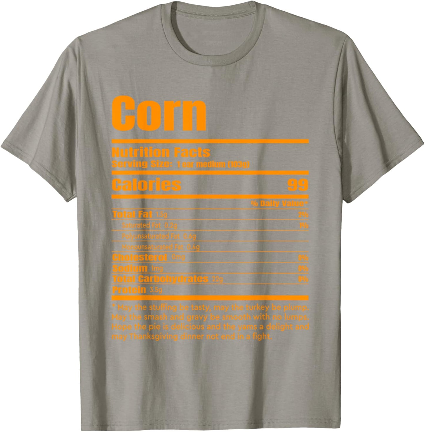 Corn Nutrition Facts Funny Thanksgiving Costume T-Shirt - T-Shirt | Sand