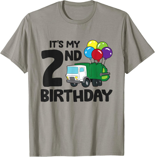 It's My 2nd Birthday Garbage Truck Trash Truck 2nd Birthday T-Shirt - T-Shirt | Sand