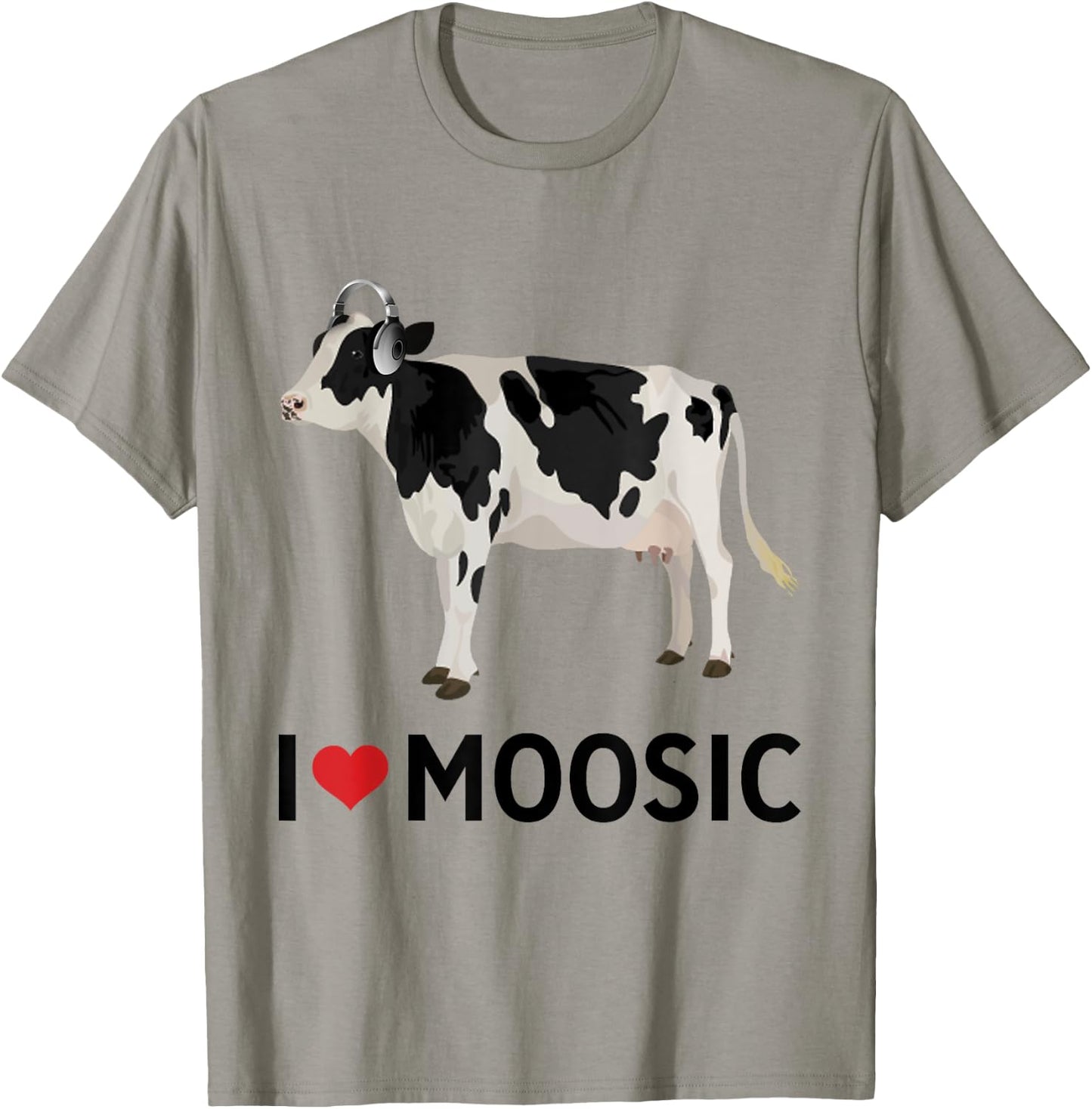 I Love Music Headphones Cow "I Heart Moosic" Funny Pun T-Shirt - T-Shirt | Sand