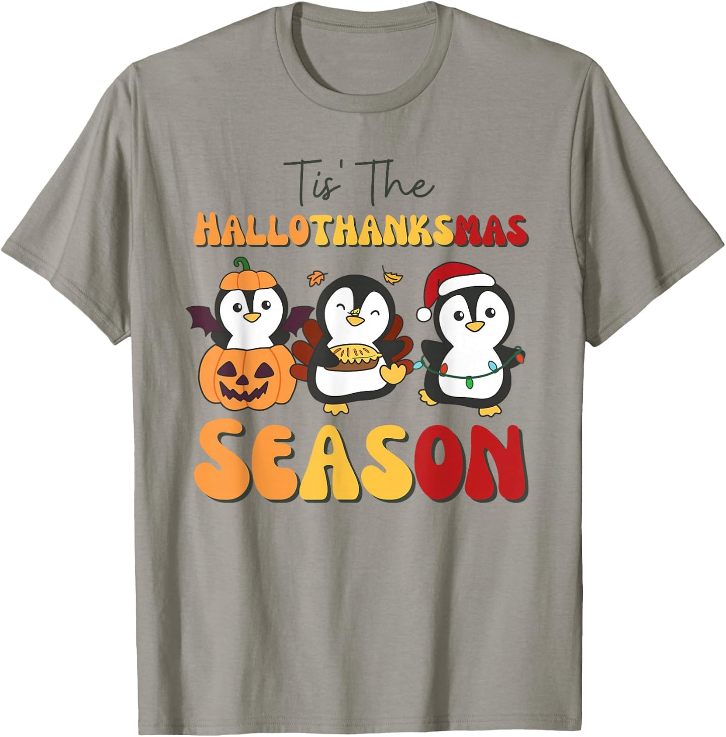 Penguin Christmas Halloween Tis' The Hallothanksmas Season T-Shirt - T-Shirt | Sand