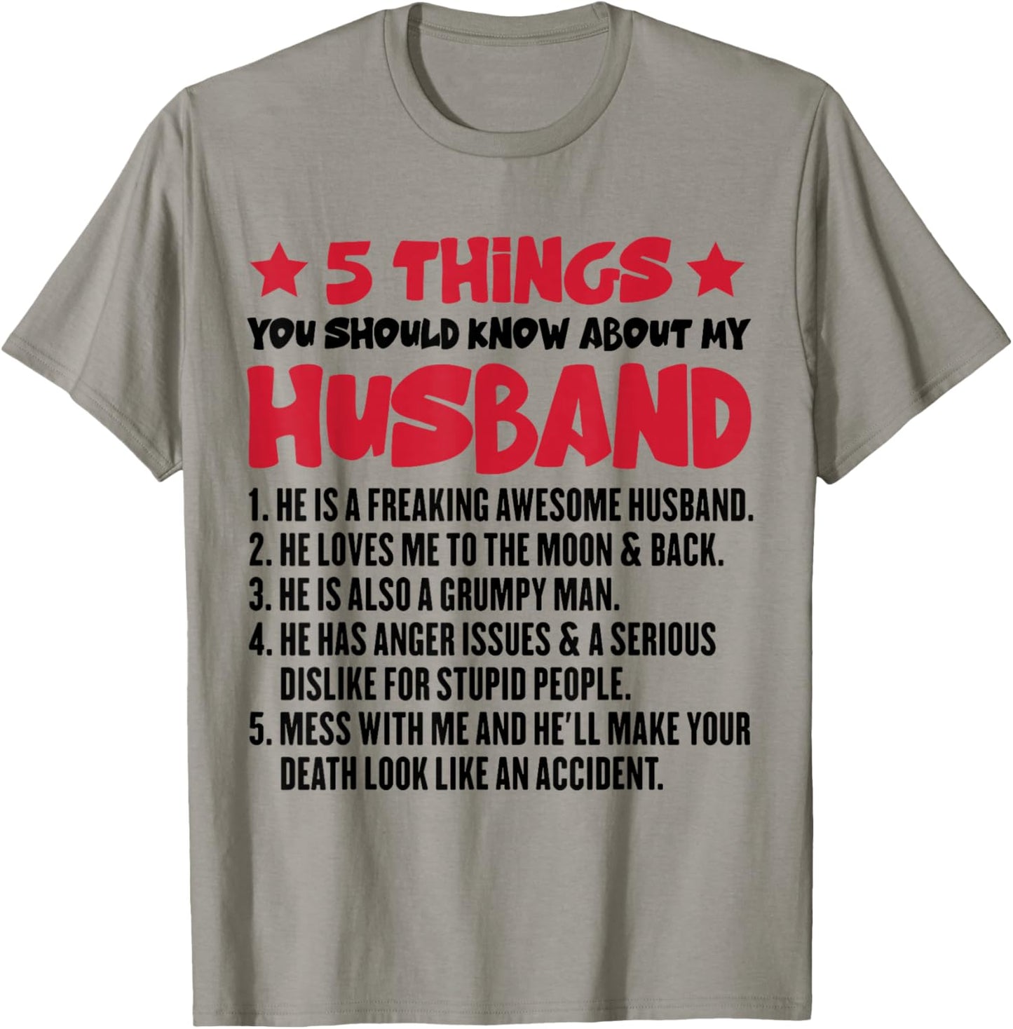 5 Things You Should Know About My Husband Funny Wife T-Shirt - T-Shirt | Sand