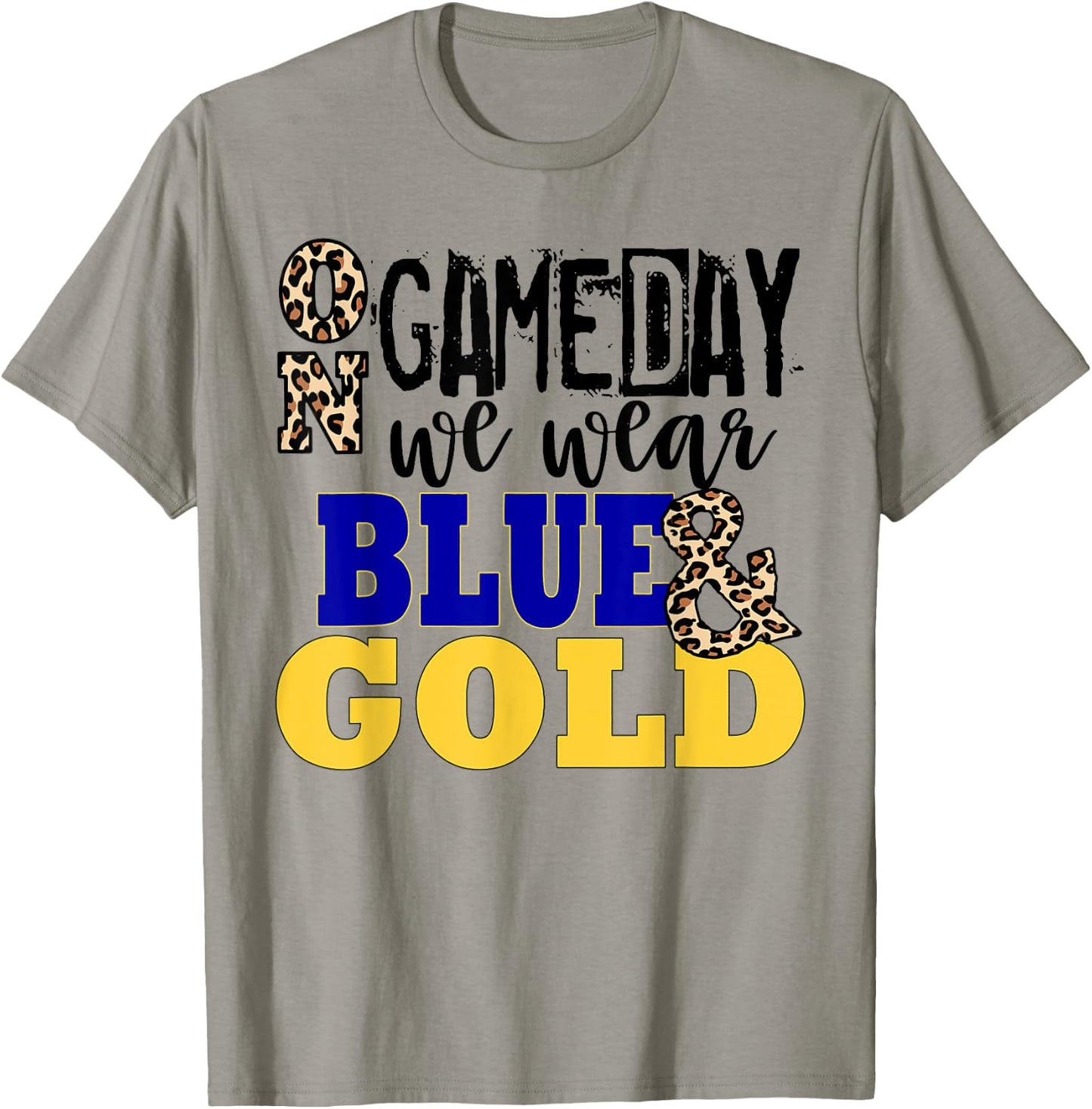 Leopard Print On Gameday We Wear Blue & Gold Funny T-Shirt - T-Shirt | Sand