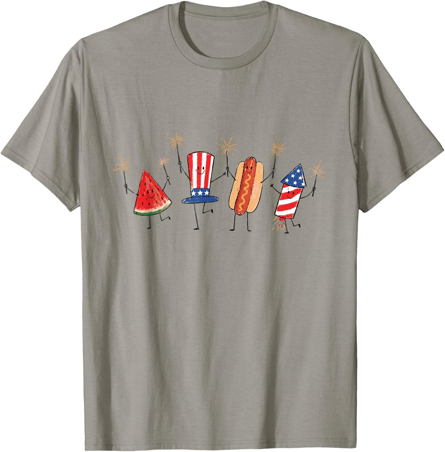 Retro American Watermelon Hotdog Firework Rocket 4th of July T-Shirt - T-Shirt | Sand