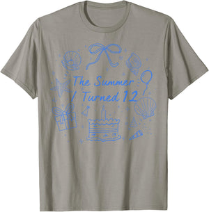 Summer I Turned 12 Coastal Bow Seashell 12th Birthday Girl T-Shirt - T-Shirt | Sand