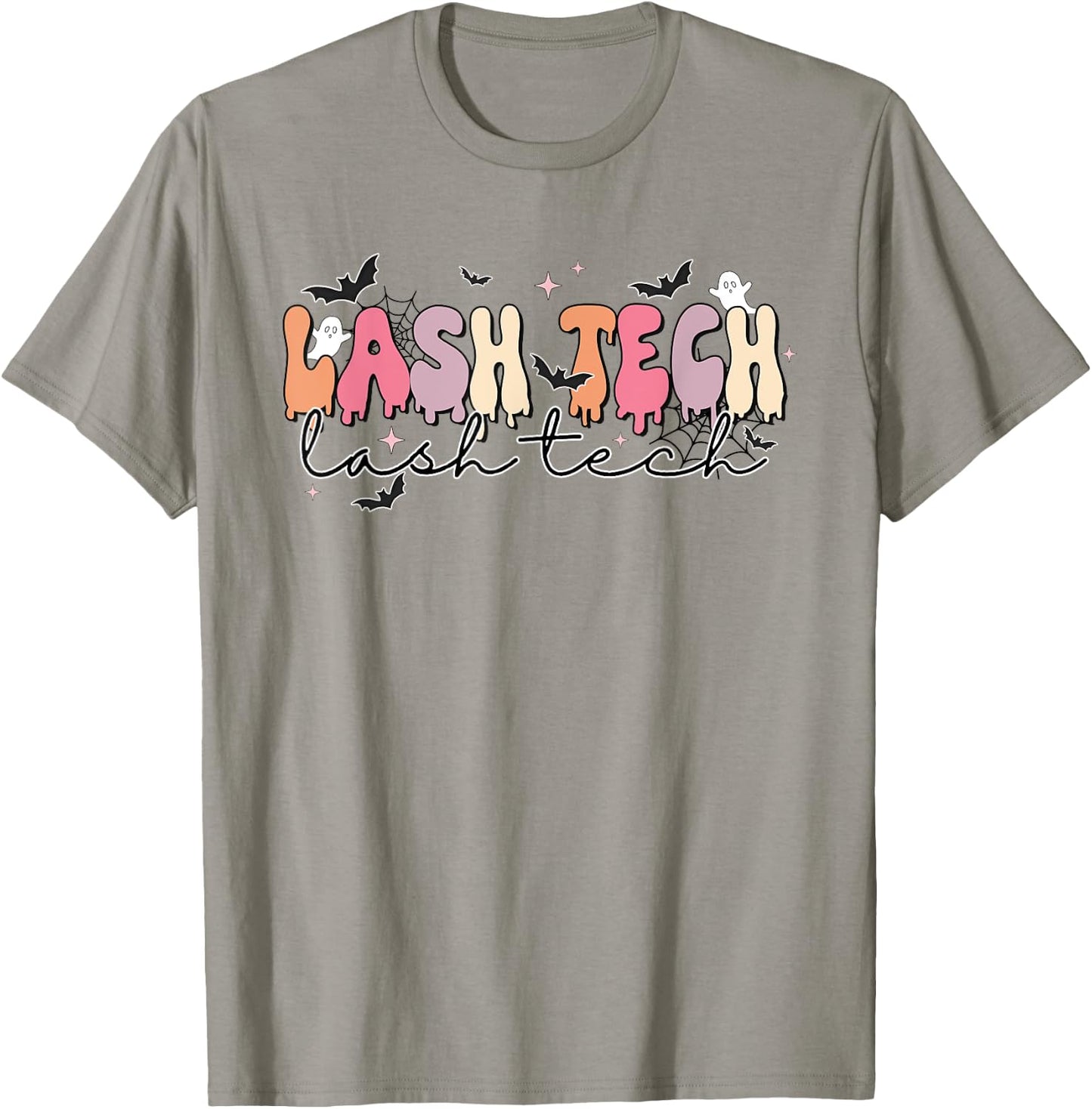 Lash Tech Halloween Ghost & Bat Cosmetologist Eyelash Tech T-Shirt - T-Shirt | Sand