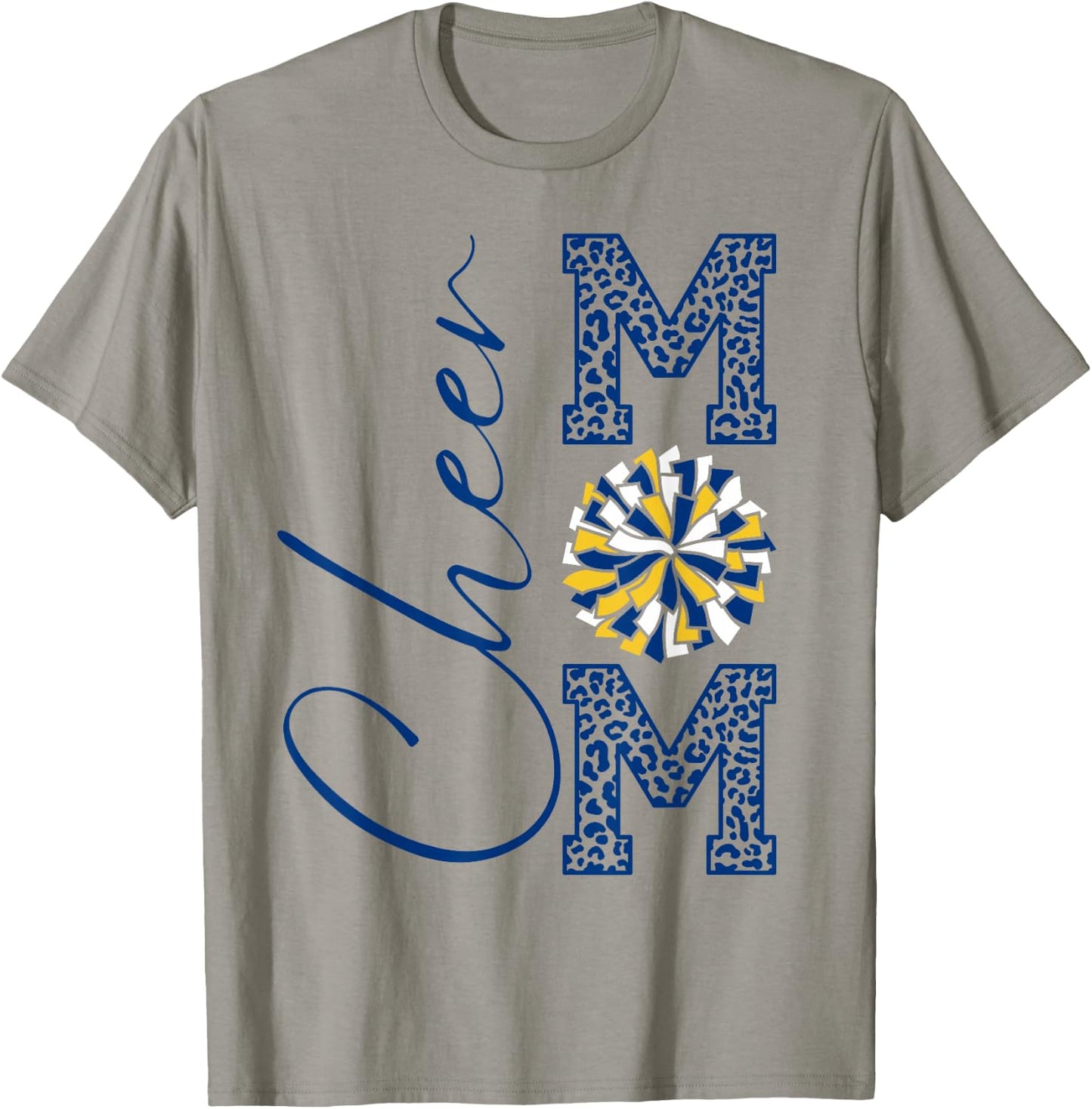Cheer Mom | Blue, Gold, White | Leopard Print , grey, S T-Shirt - T-Shirt | Sand