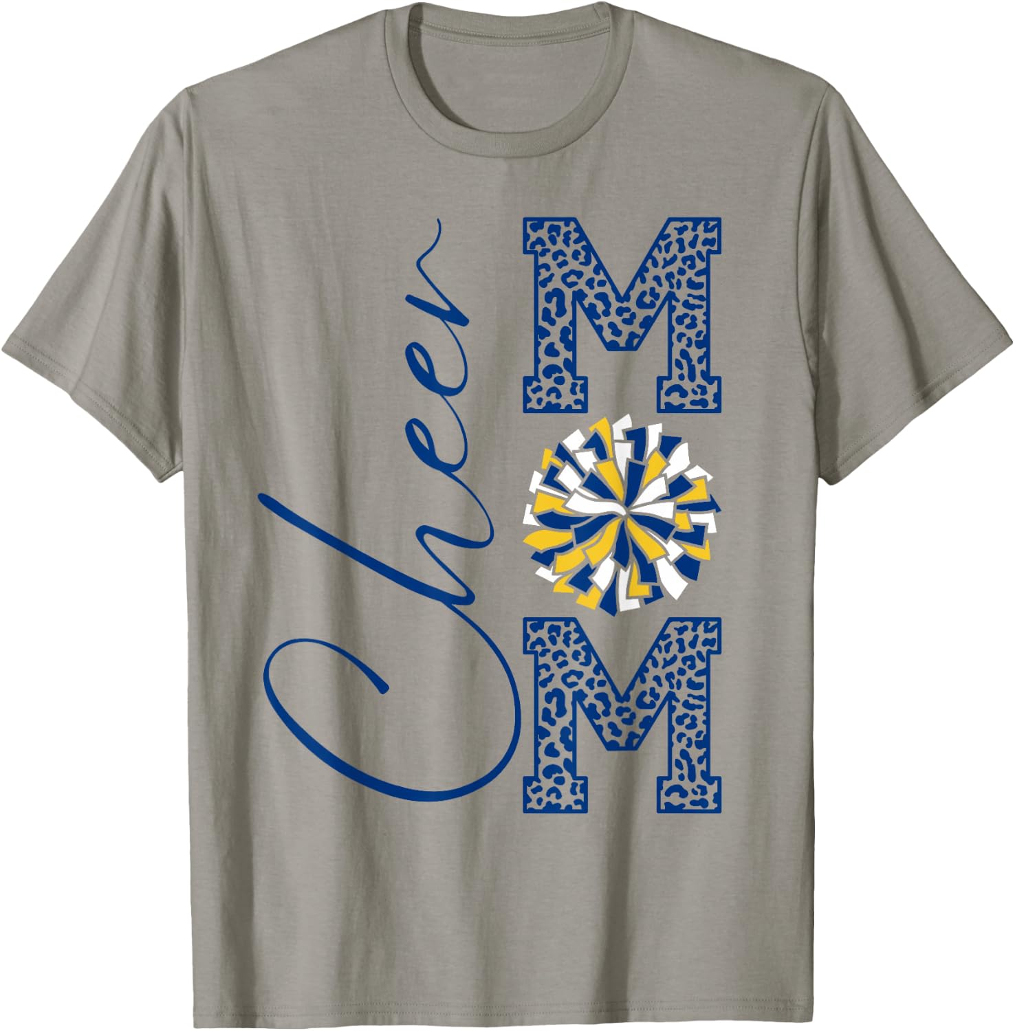 Cheer Mom | Blue, Gold, White | Leopard Print , grey, S T-Shirt - T-Shirt | Sand
