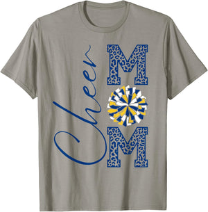 Cheer Mom | Blue, Gold, White | Leopard Print , grey, S T-Shirt - T-Shirt | Sand