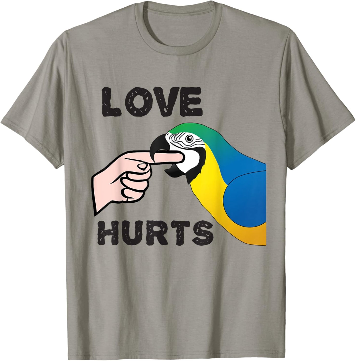 Love Hurts Blue and Gold Macaw Parrot T-Shirt - T-Shirt | Sand