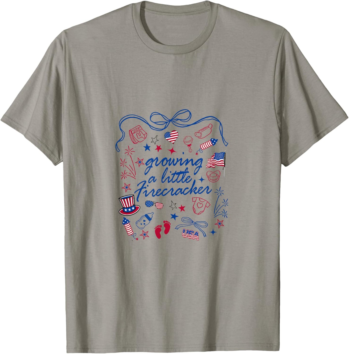 Retro Growing A.Little Firecracker 4th Of.July Pregnancy T-Shirt - T-Shirt | Sand