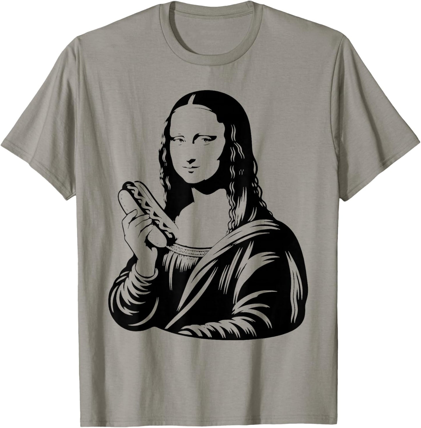 Mona Wiener Funny Mona Lisa with Hotdog Parody Meme Art T-Shirt - T-Shirt | Sand