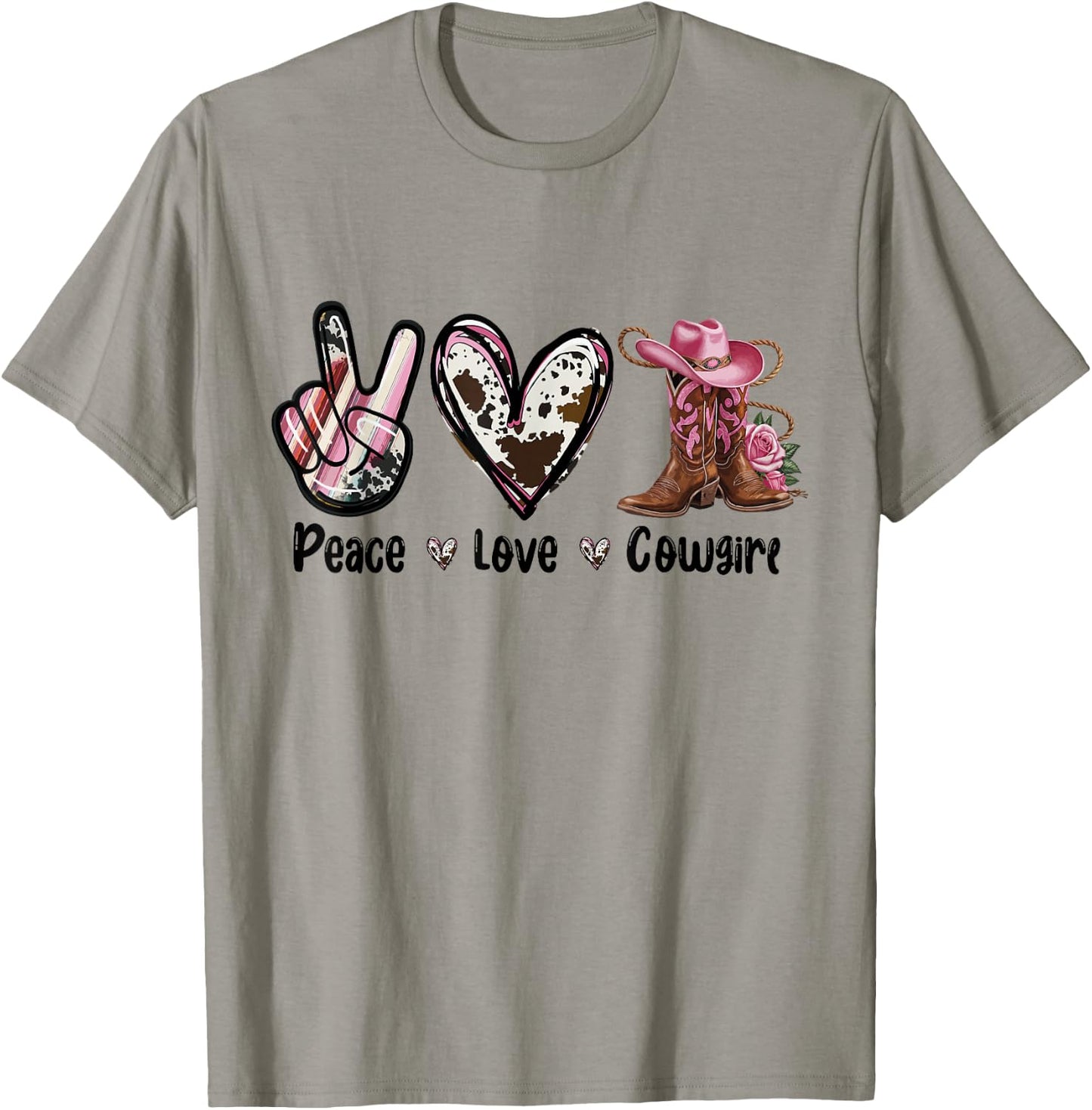 Peace Love Cowgirl Western Cowgirl Boots and Hat Country , white, S T-Shirt - T-Shirt | Sand