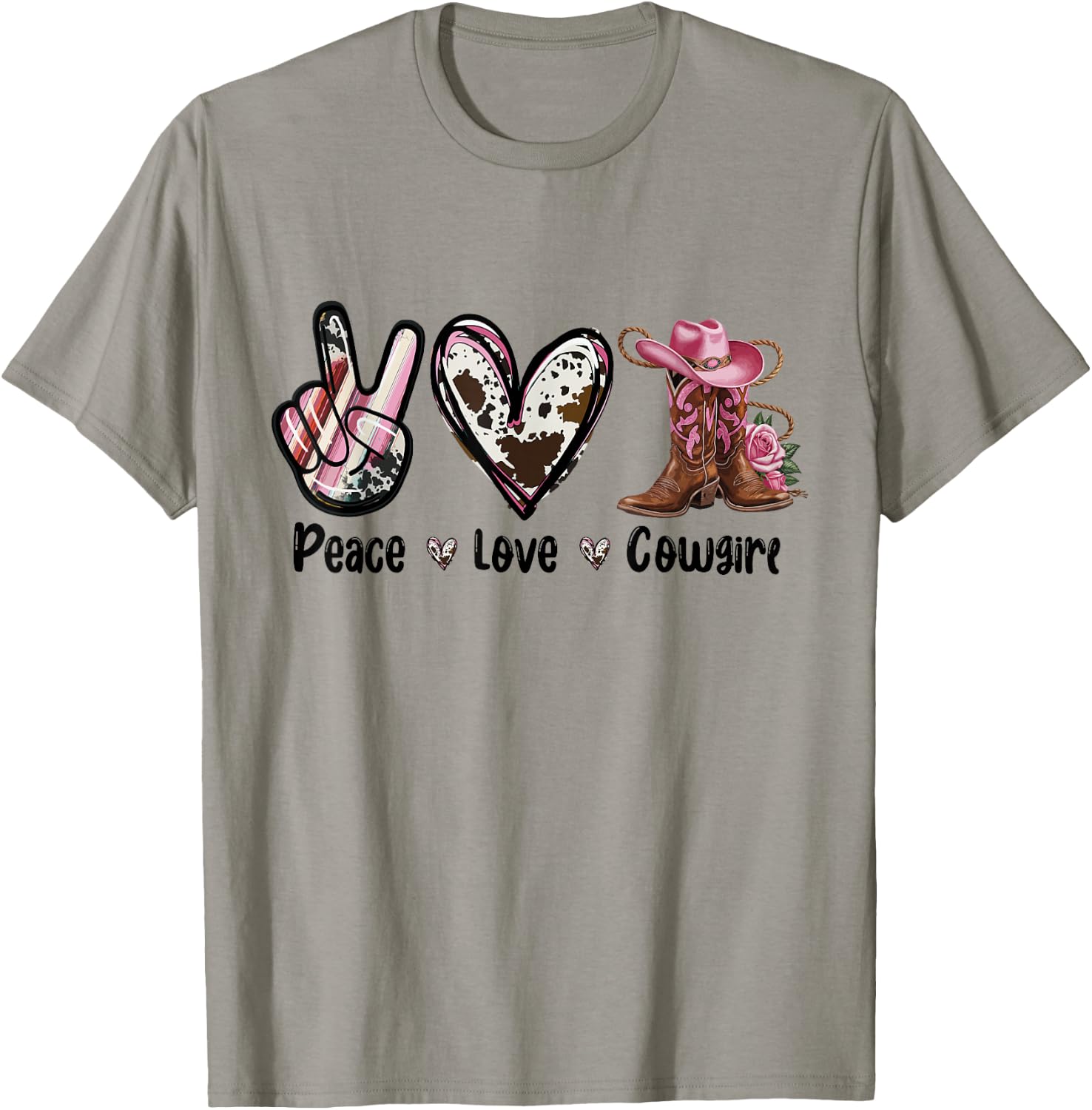 Peace Love Cowgirl Western Cowgirl Boots and Hat Country , white, S T-Shirt - T-Shirt | Sand