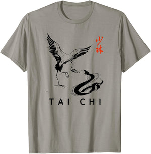 Tai Chi Calligraphy / Snake Vs Crane Chinese Art Design T-Shirt - T-Shirt | Sand