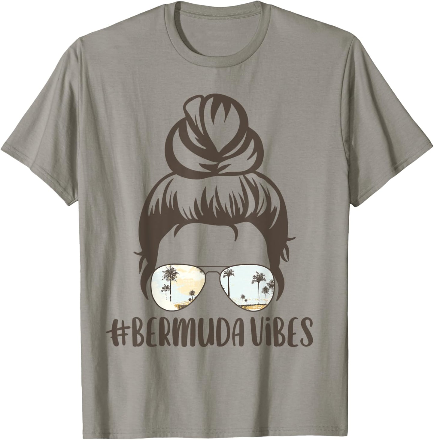 Bermuda Tropical Island Messy Bun Vibes Palm Tree Sunset T-Shirt - T-Shirt | Sand