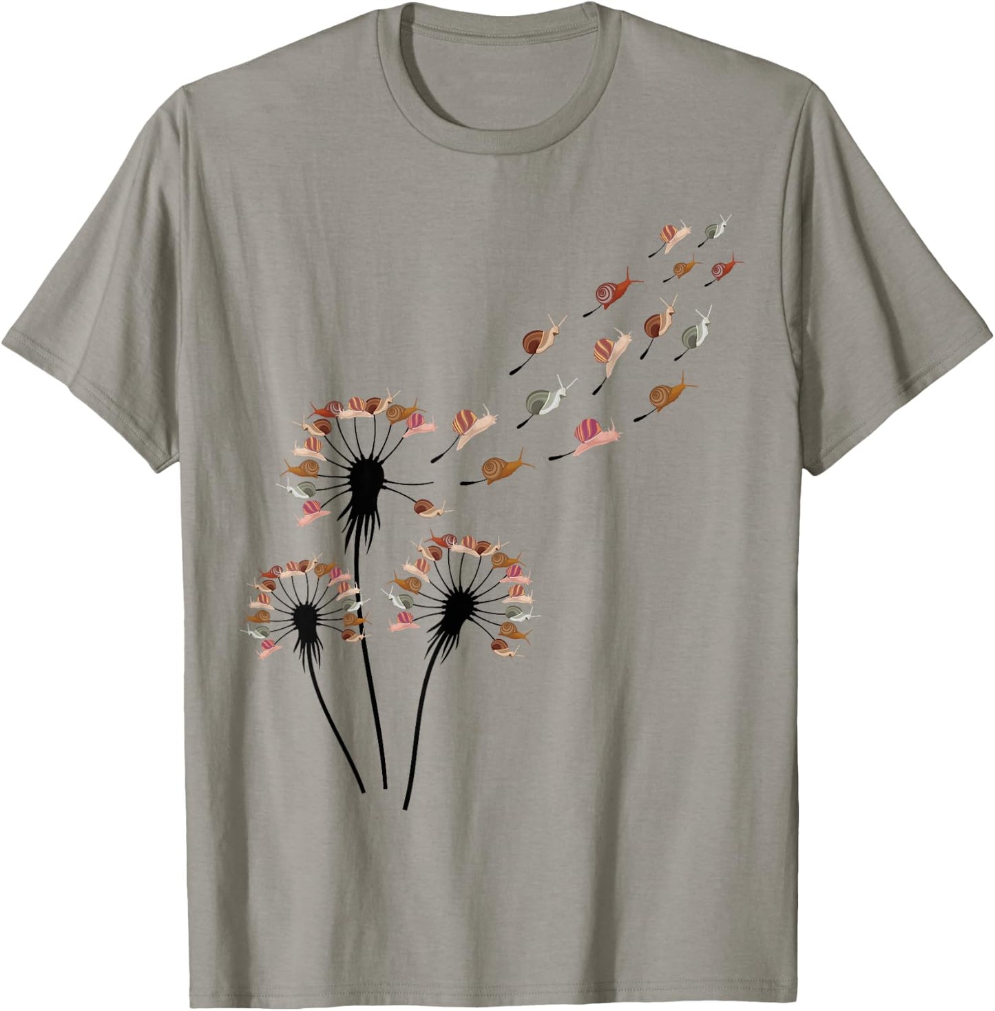 Snail Shirts -Adults Dandelion Snail , Grey, Small T-Shirt - T-Shirt | Sand