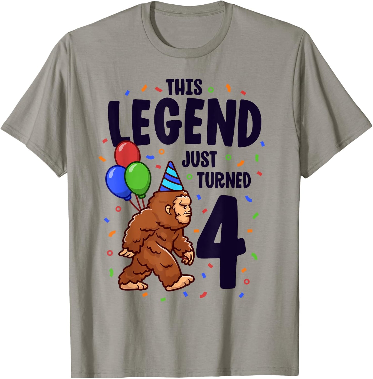 Bigfoot Birthday Party 4 Years Old Sasquatch Theme Boys T-Shirt - T-Shirt | Sand