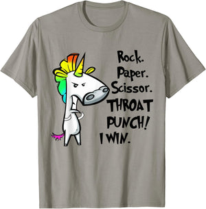 Unicorn Rock Paper Scissors Throat Punch I Win T-Shirt - T-Shirt | Sand
