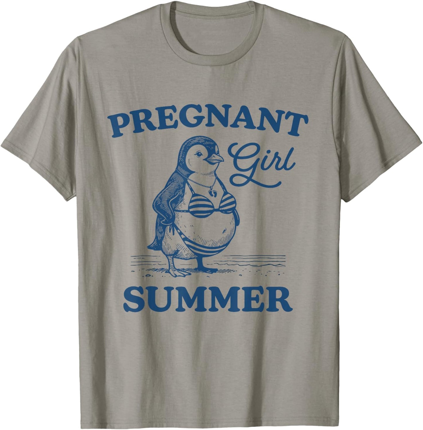 Pregnant Girl Summer Funny Baby Announcement Penguin Mom T-Shirt - T-Shirt | Sand