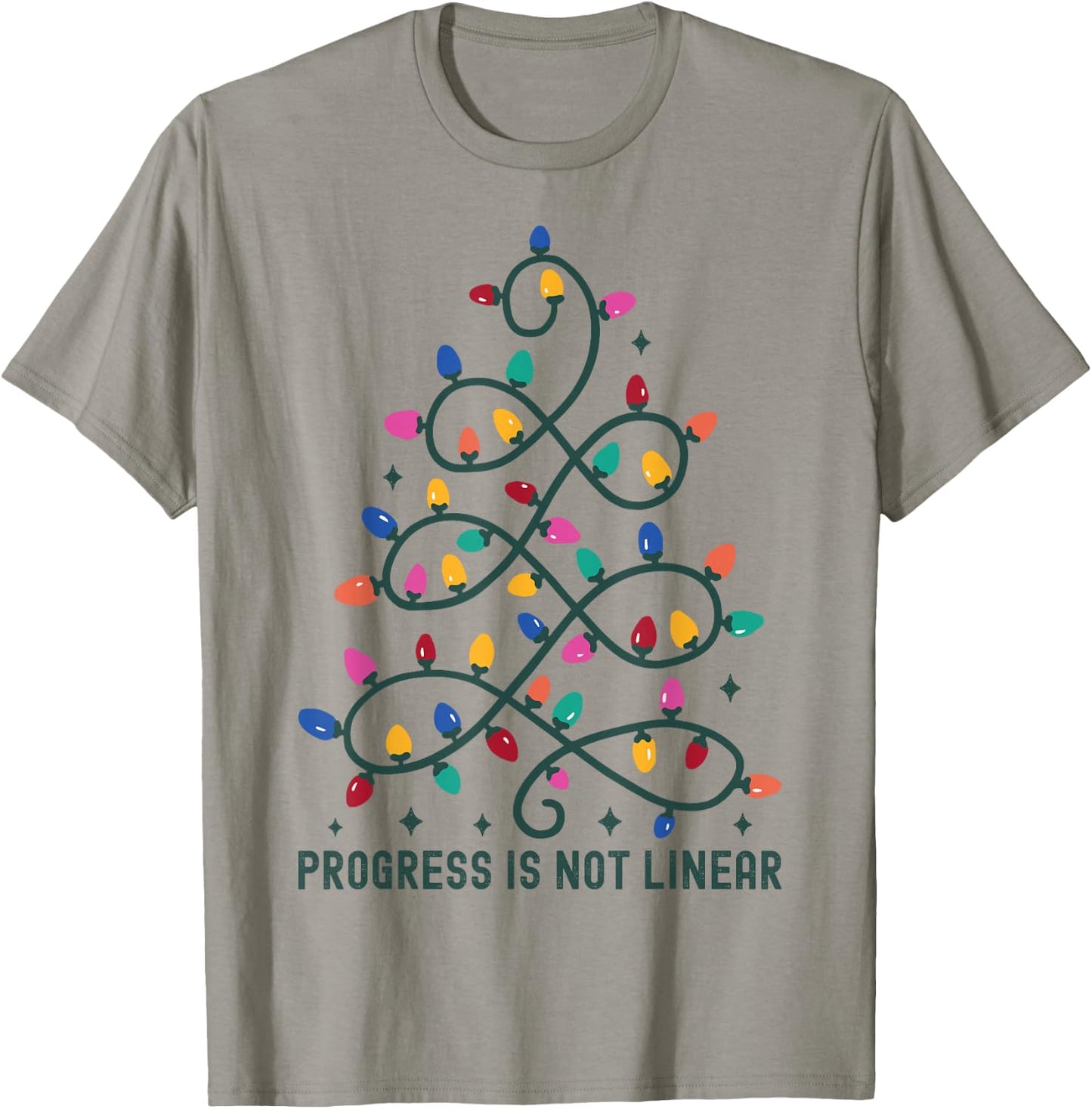 Progress Is Not Linear | Special Ed Teacher Christmas Lights T-Shirt - T-Shirt | Sand