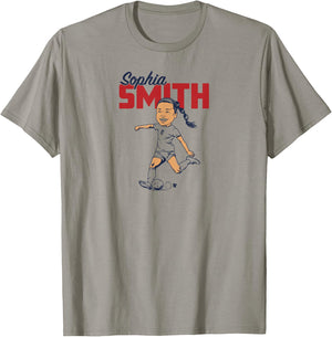 Sophia Smith: Caricature - USWNT Players Association Soccer T-Shirt - T-Shirt | Sand