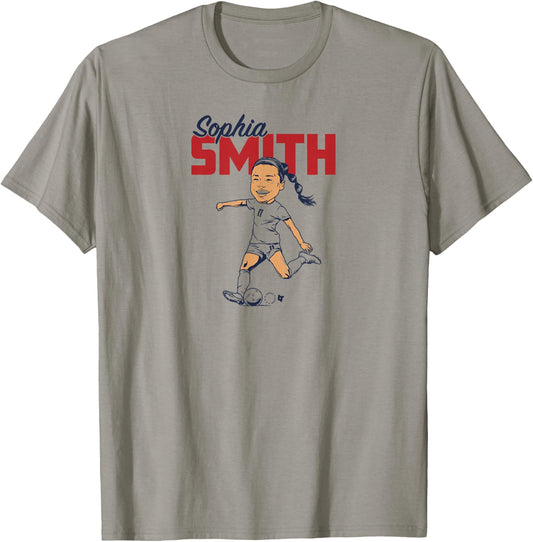 Sophia Smith: Caricature - USWNT Players Association Soccer T-Shirt - T-Shirt | Sand