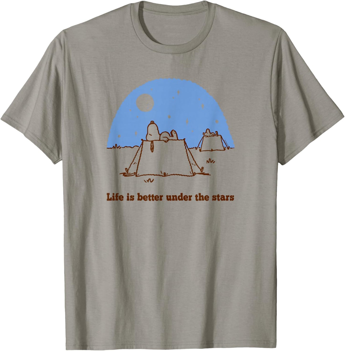 Peanuts - Snoopy Woodstock Camping Under Stars T-Shirt - T-Shirt | Sand