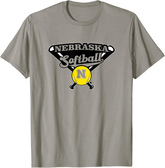 Crossed Bats - Nebraska Cornhuskers Softball T-Shirt - T-Shirt | Sand