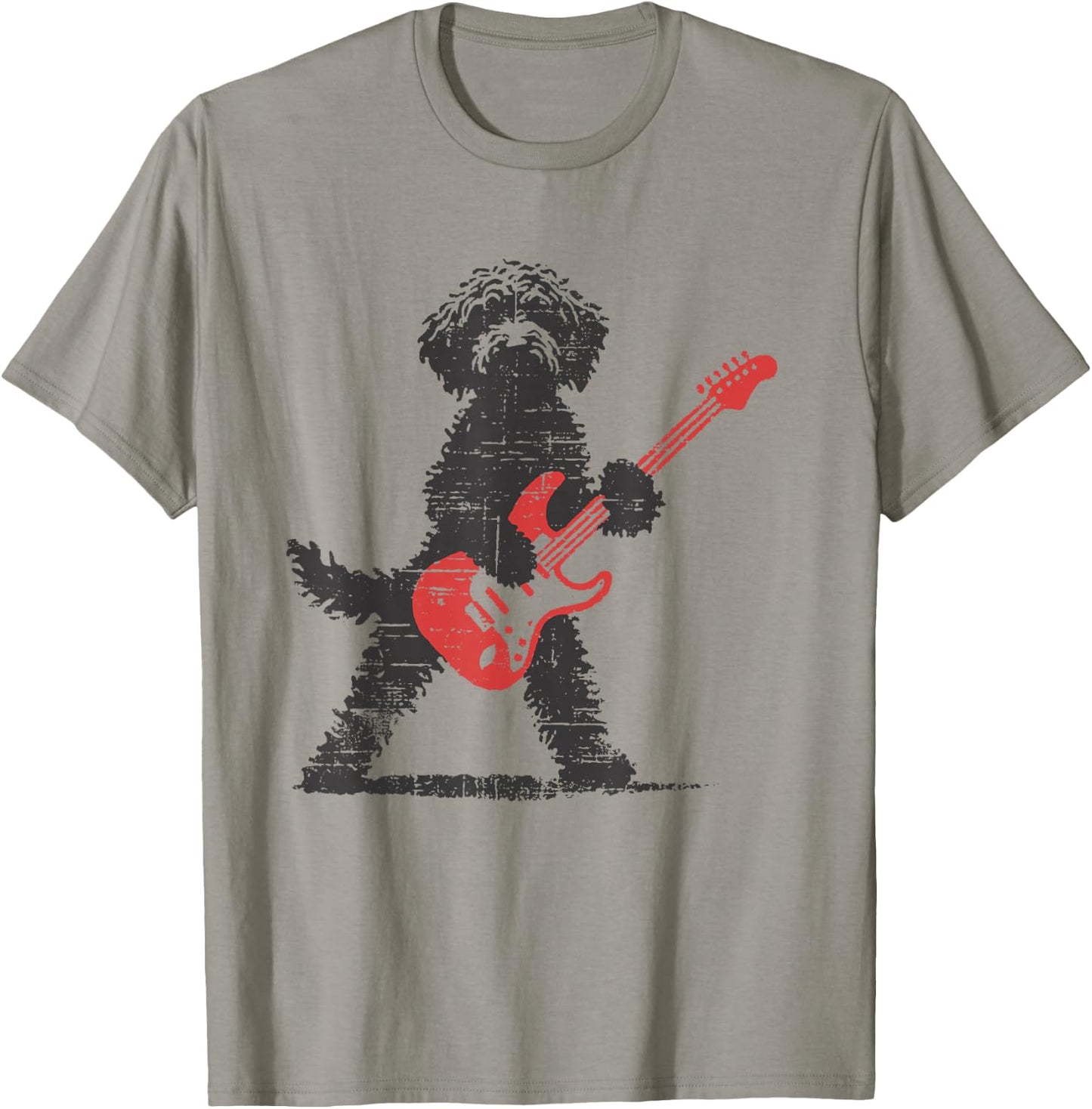Funny Rock Goldendoodle Dog Playing Guitar Music Lover Dog T-Shirt - T-Shirt | Sand