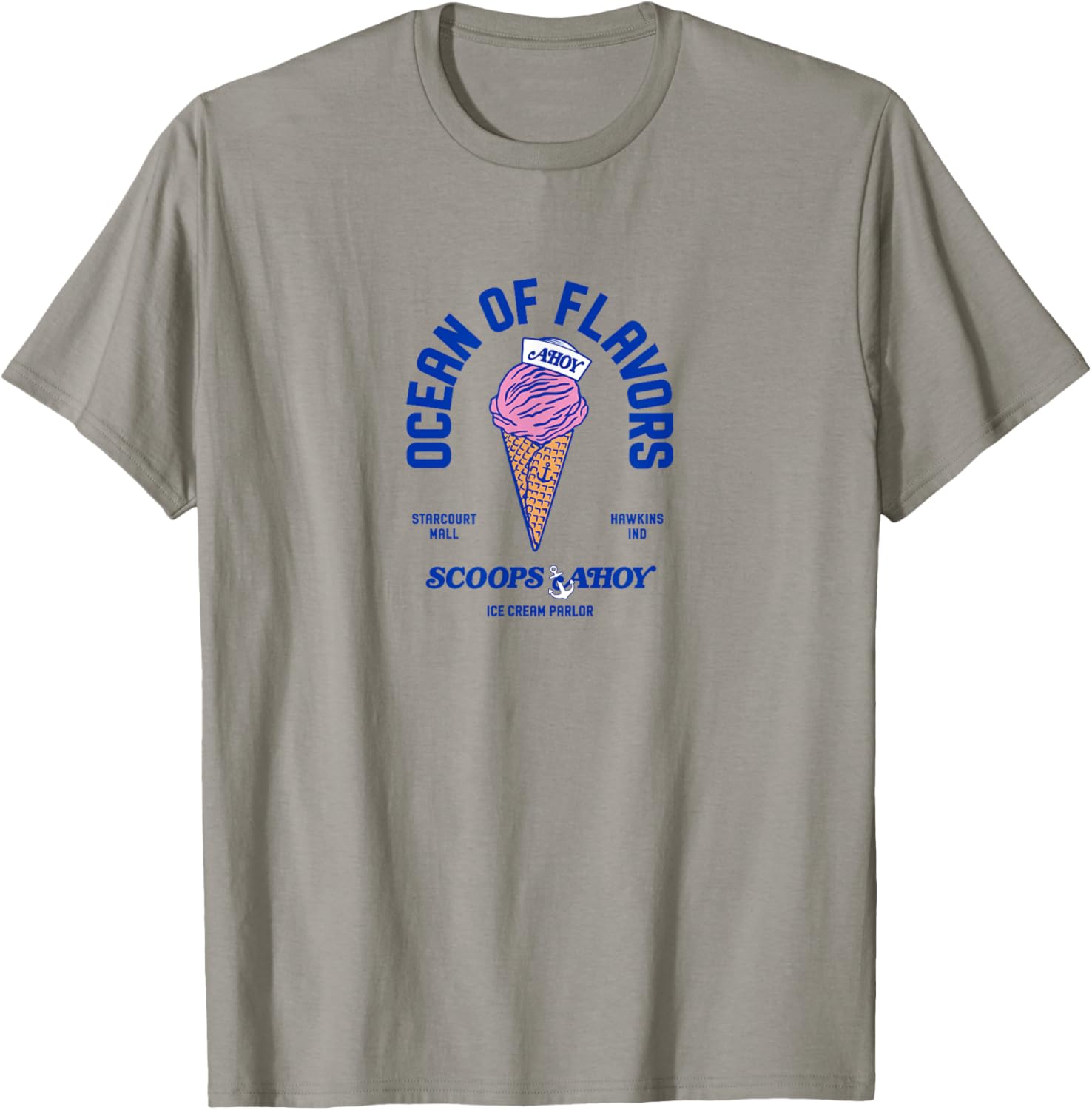 Stranger Things Scoops Ahoy Ocean of Flavors , White T-Shirt - T-Shirt | Sand