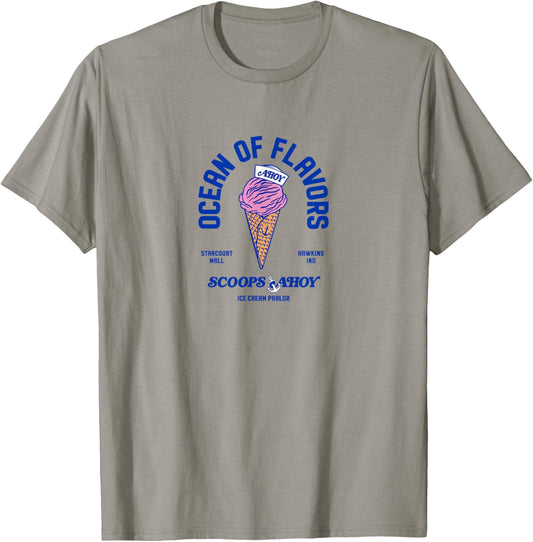 Stranger Things Scoops Ahoy Ocean of Flavors , White T-Shirt - T-Shirt | Sand