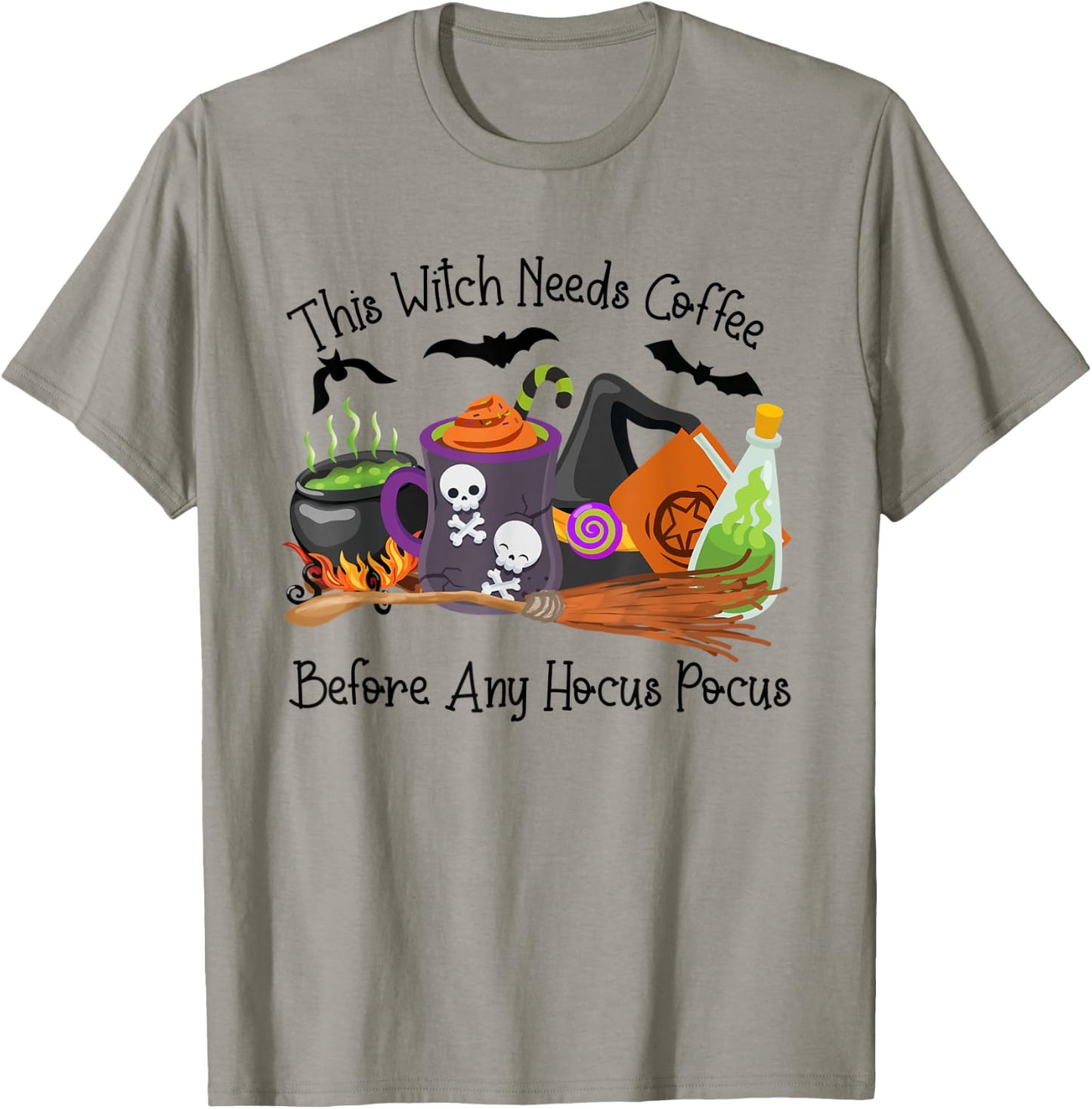 This Witch Needs Coffee Before Any Hocus Pocus Halloween T-Shirt - T-Shirt | Sand