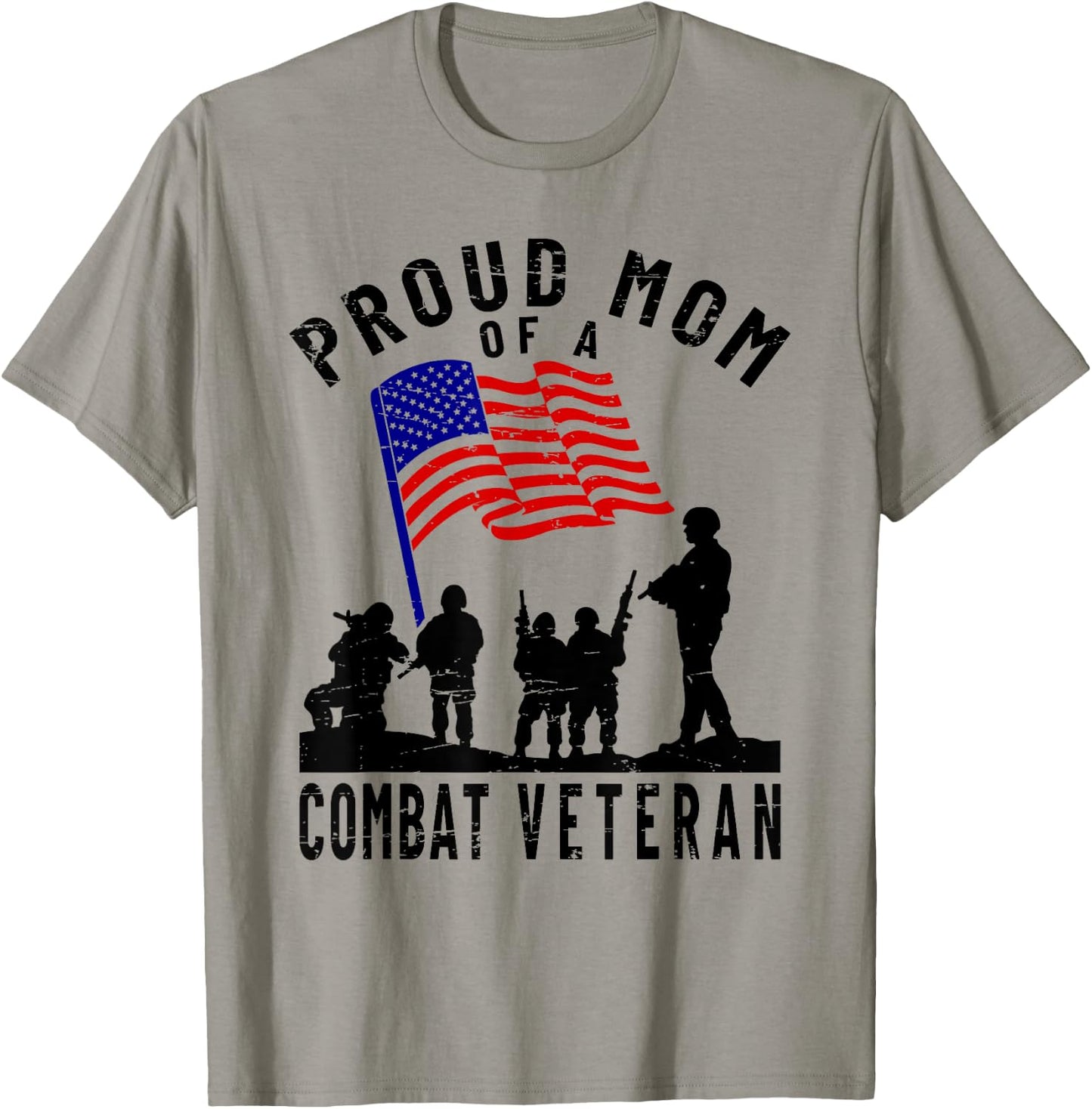 Proud Mom of a Combat Veteran Retro US Flag Military Family T-Shirt - T-Shirt | Sand