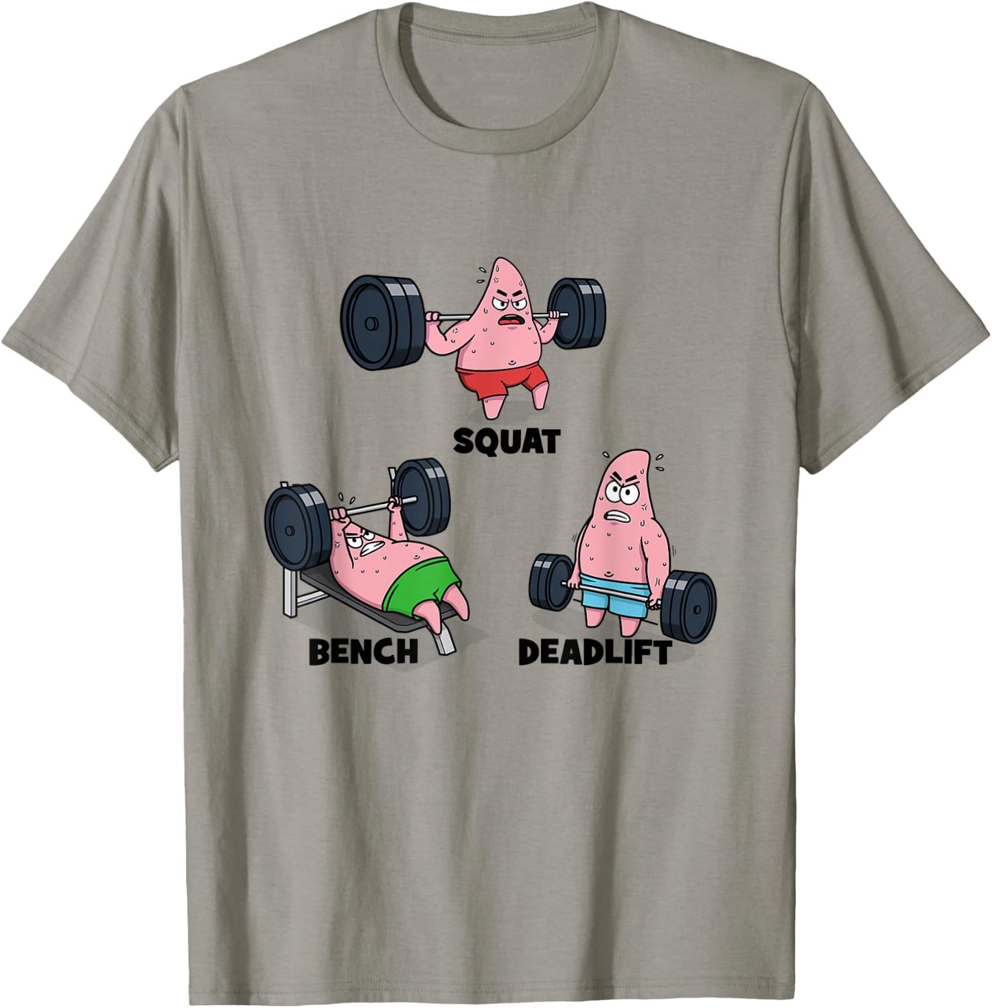 Patrick - Squat, Bench, Deadlift, Funny Cartoon Powerlifting T-Shirt - T-Shirt | Sand