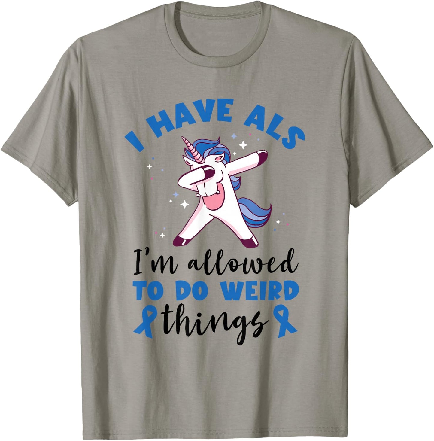 ALS Awareness Blue Ribbon Dabbing Unicorn Weird Things T-Shirt - T-Shirt | Sand