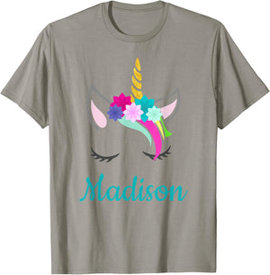 Madison Rainbow Unicorn Name T-Shirt - T-Shirt | Sand