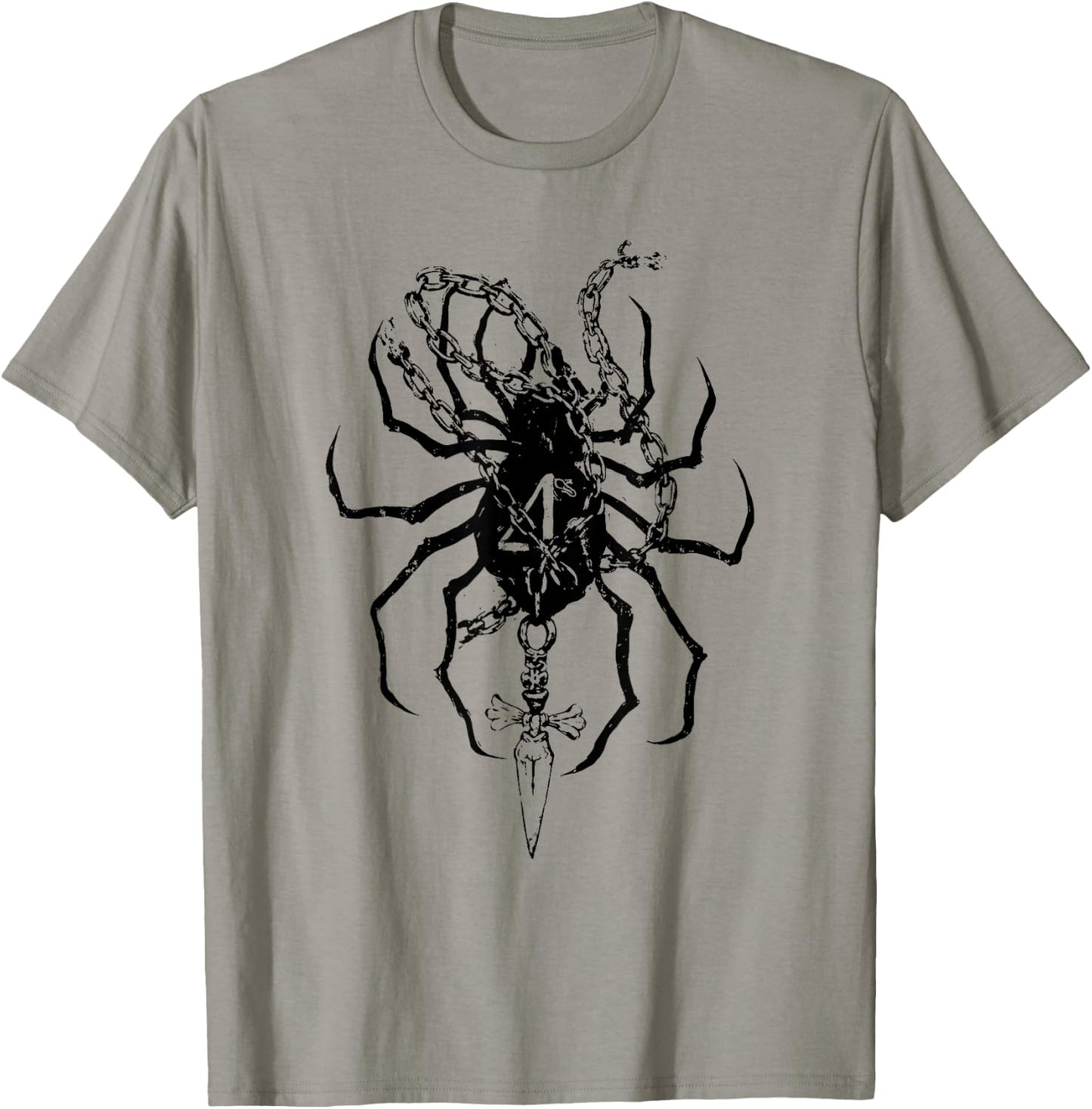 Gothic Spider Chain Dagger Dark Aesthetic T-Shirt - T-Shirt | Sand