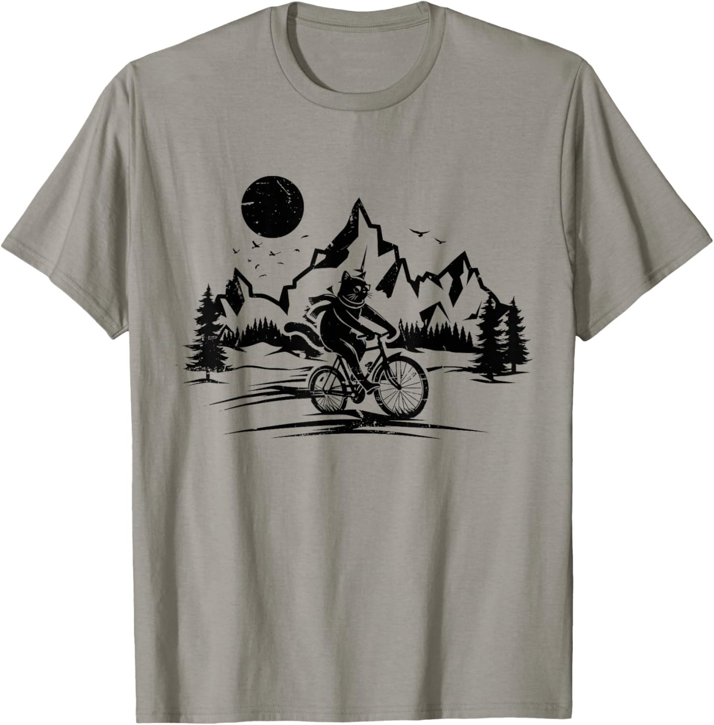 Funny Cat Riding Bicycle Vintage Mountain Biking Cat Biker Men Women Girls Kids T-Shirt - T-Shirt | Sand