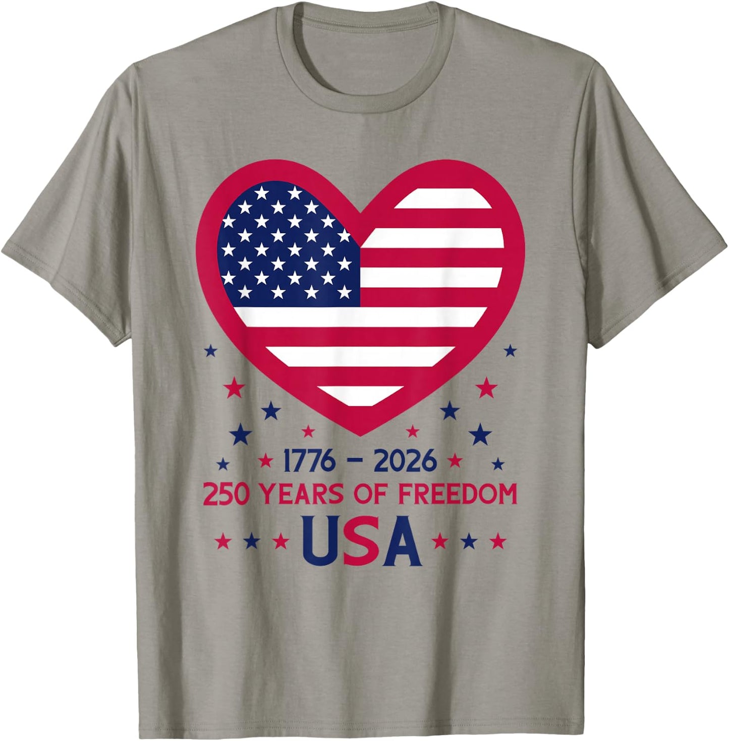 250th Anniversary 1776-2026 USA Heart 250 Years of Freedom T-Shirt - T-Shirt | Sand