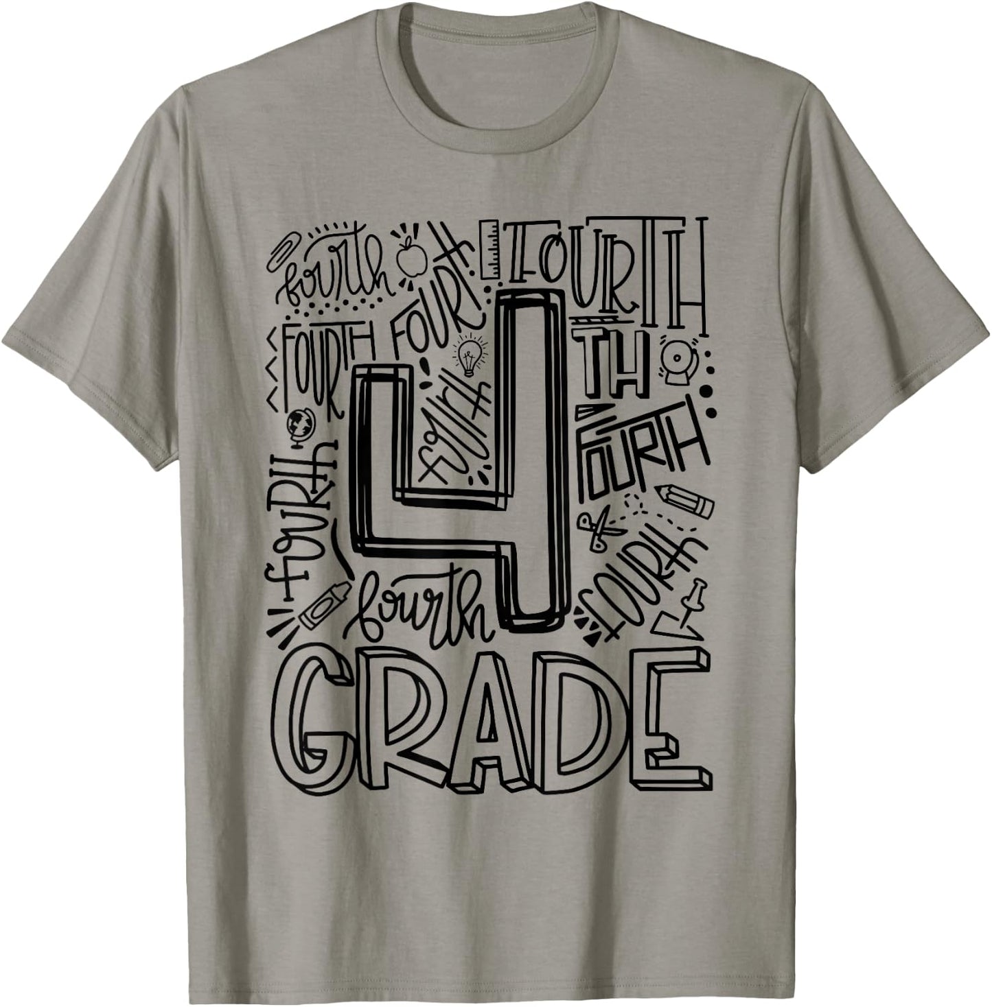 Fourth 4th Grade Typography Back To School T-Shirt - T-Shirt | Sand