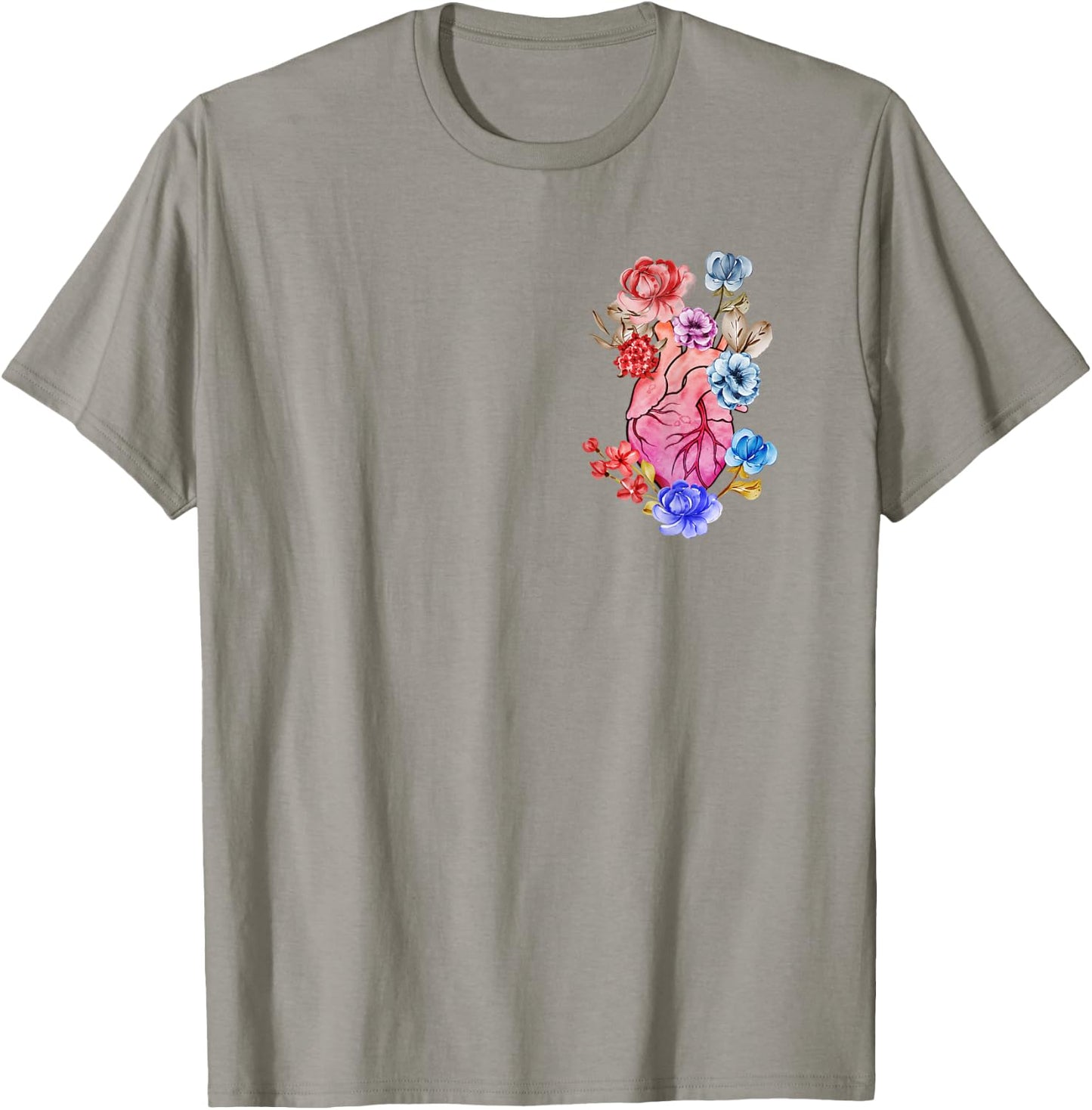 Anatomical Heart Human Heart Anatomy Flowers Floral T-Shirt - T-Shirt | Sand
