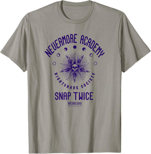 Wednesday Nevermore Academy Snap Twice Celestial Collegiate T-Shirt - T-Shirt | Sand