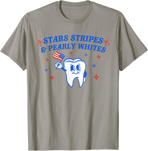 Stars Stripes & Pearly Whites American Dentist 4th Of July T-Shirt - T-Shirt | Sand