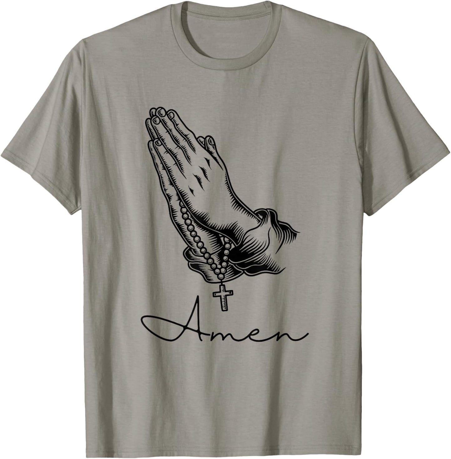 Amen Praying Hands Rosary Beads T-Shirt - T-Shirt | Sand