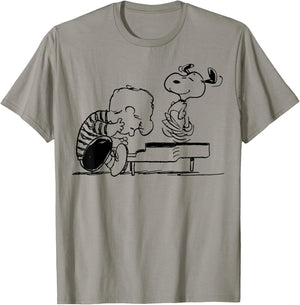 Peanuts Schroeder and Snoopy Piano , White T-Shirt - T-Shirt | Sand