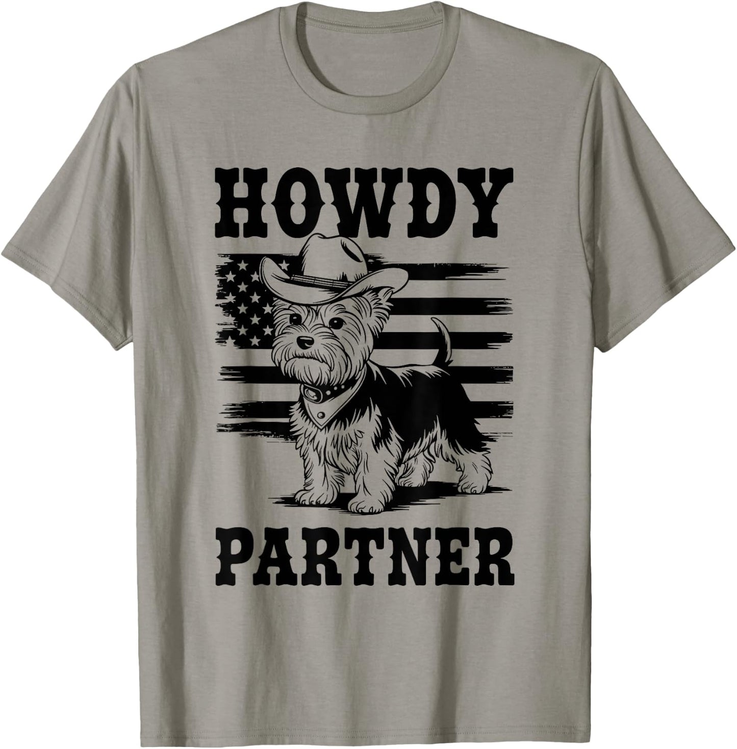 Cowboy Yorkshire Terrier Dog Howdy Partner Western Yorkie T-Shirt - T-Shirt | Sand