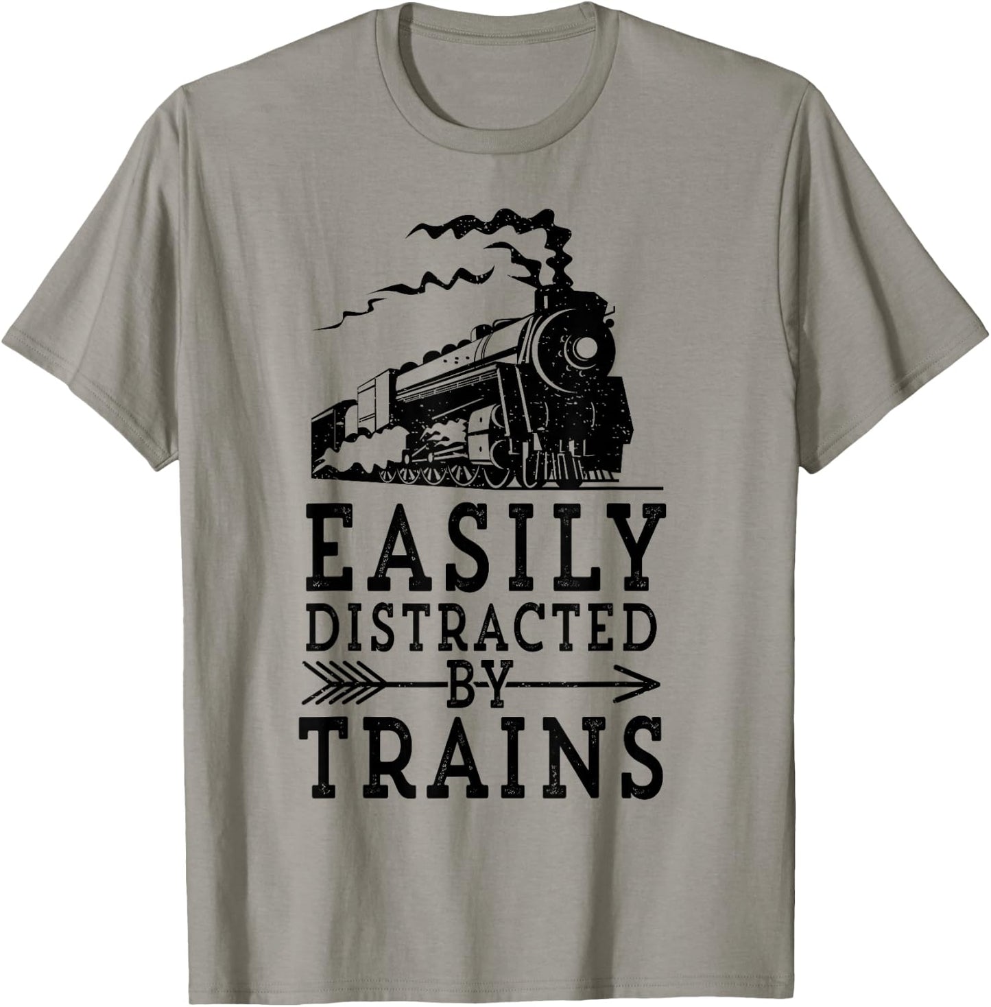 Steam Engine Locomotive Gift - Easily Distracted by Trains T-Shirt - T-Shirt | Sand