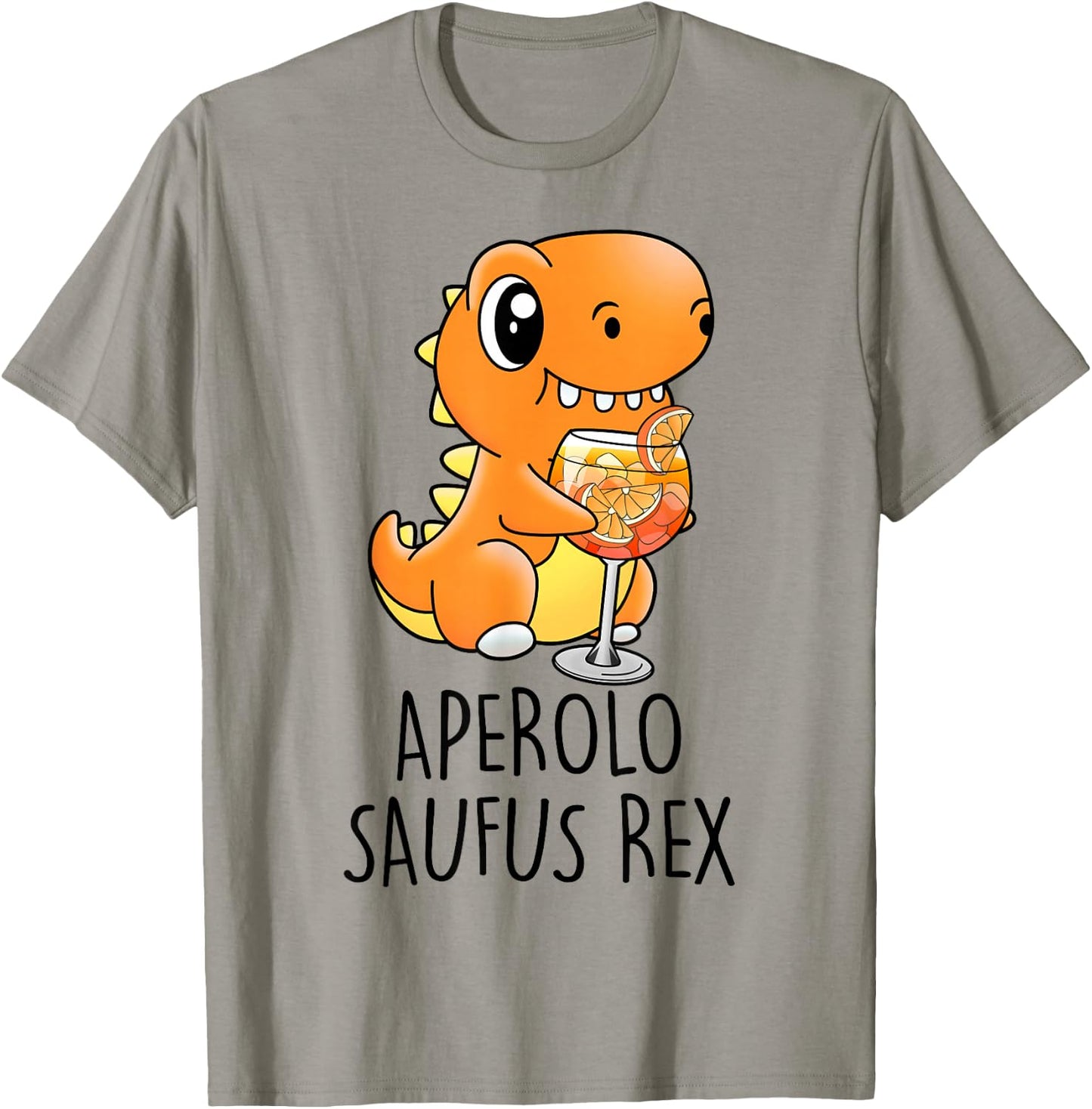 Aperolo Saufus Rex. Dinosaur Tyranno Vino Frontal , White T-Shirt - T-Shirt | Sand