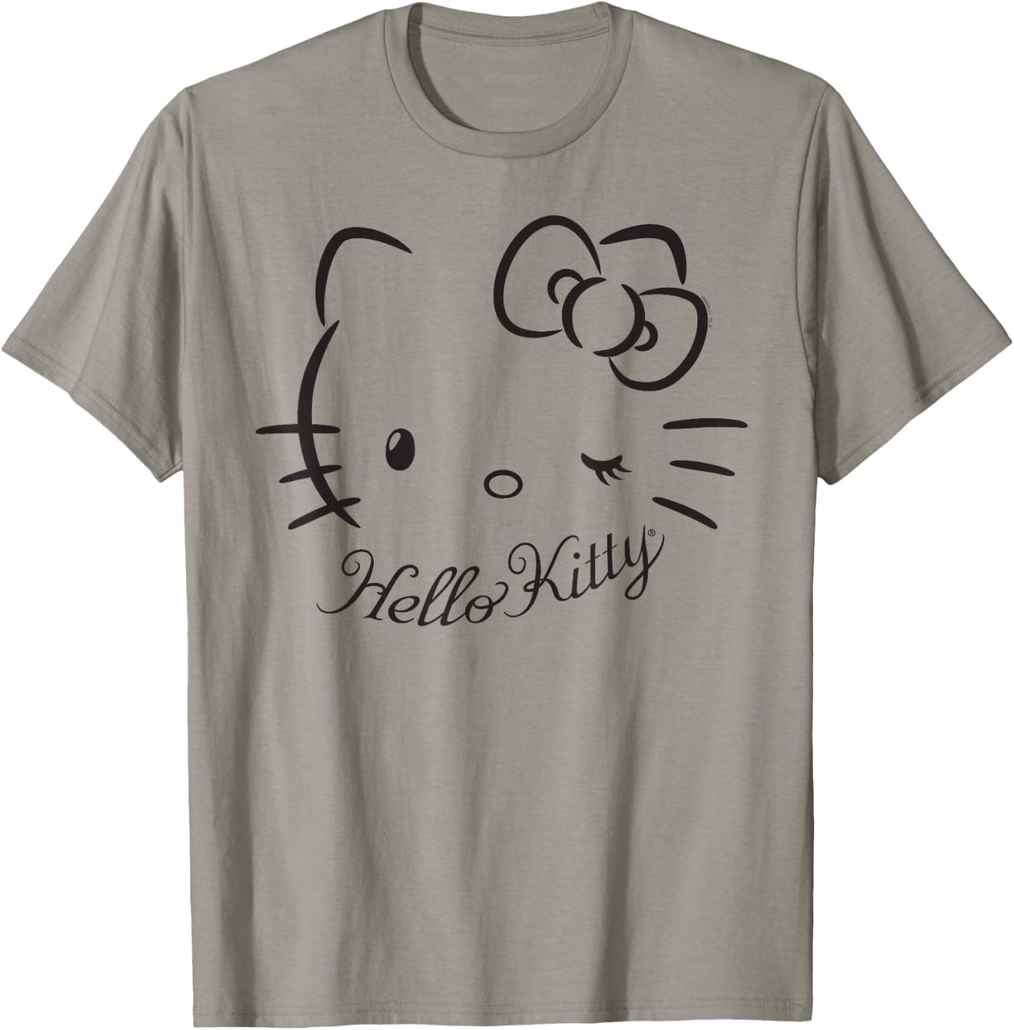 SANRIO Hello Kitty Winking , Women's Casual Classic Cartoon Letter Print , Grey, Small T-Shirt - T-Shirt | Sand