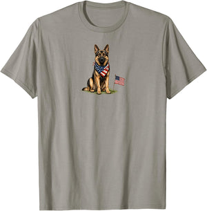 German Shepherd Dog 4th of July American USA Flag Dog Mom T-Shirt - T-Shirt | Sand